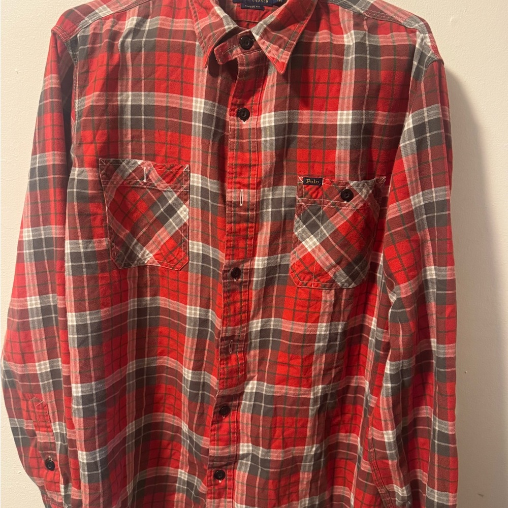 Red Plaid Men's Shirt Polo/ corduroy shirt